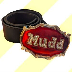 Vintage Red and Black Belt with Ornate Buckle